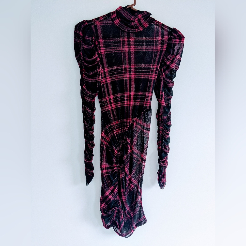 Long Sleeve Mini Dress Pink & Black Plaid